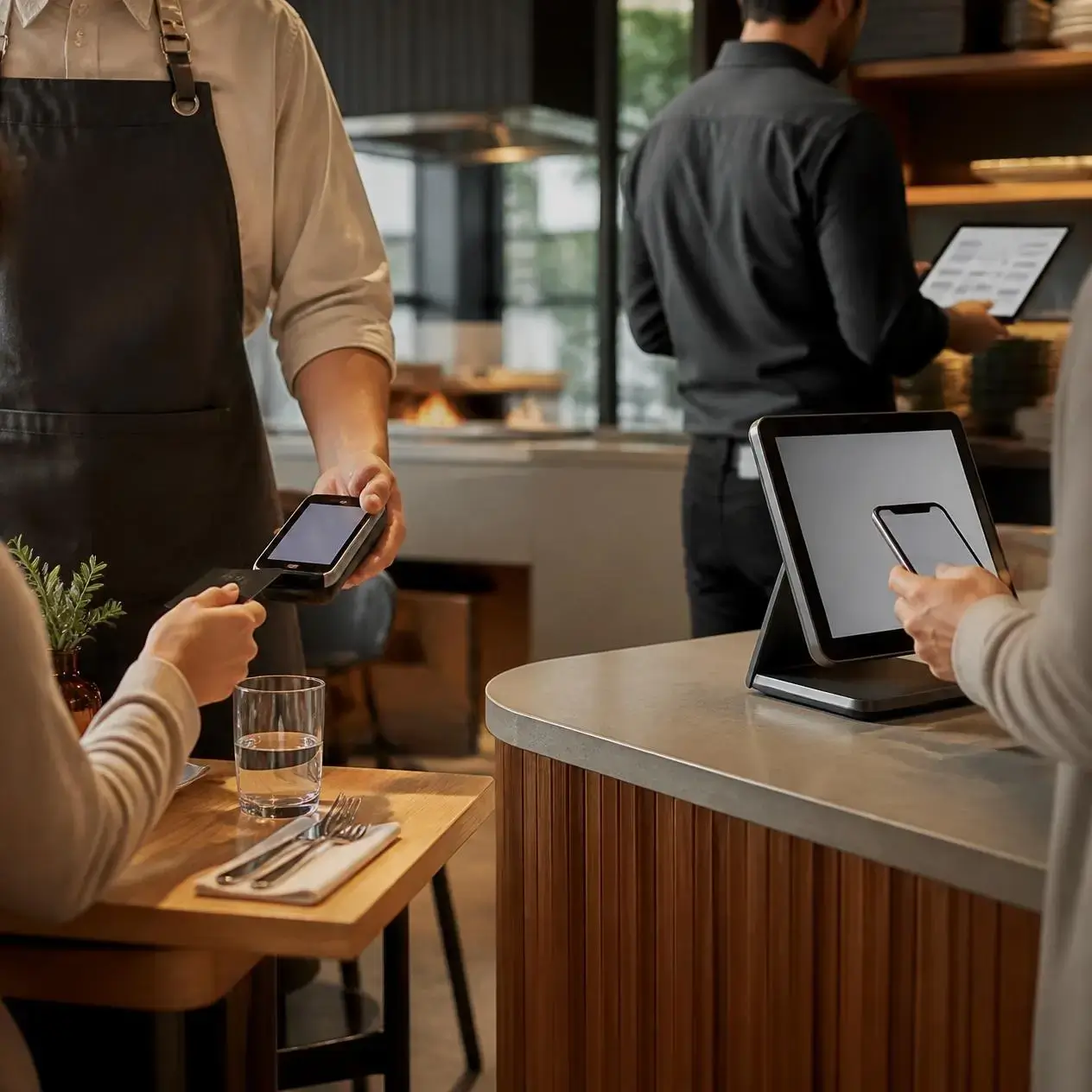 Restaurant staff working with the Chefgaa platform on the floor